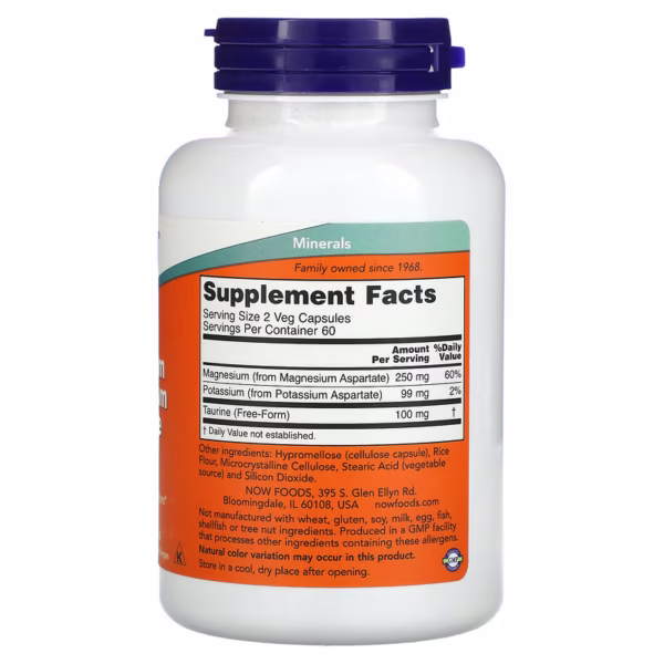 now foods, аспартат магнію та калію, 120 рослинних капсул