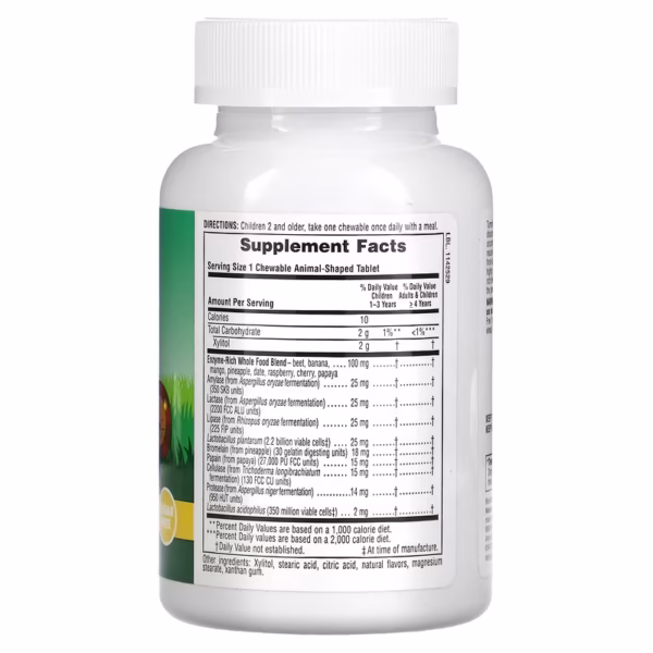 naturesplus, source of life, animal parade, tummy zyme з активними ферментами, цільними продуктами та пробіотиками, натуральний смак тропічних фруктів, 90 таблеток в формі тварин